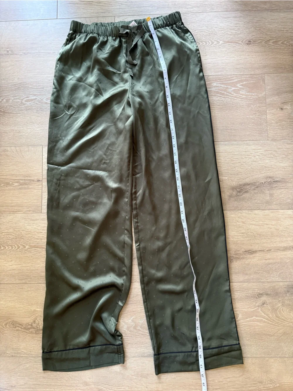 Victoria's Secret Olive Satin Pajama Set with Embroidered Pocket